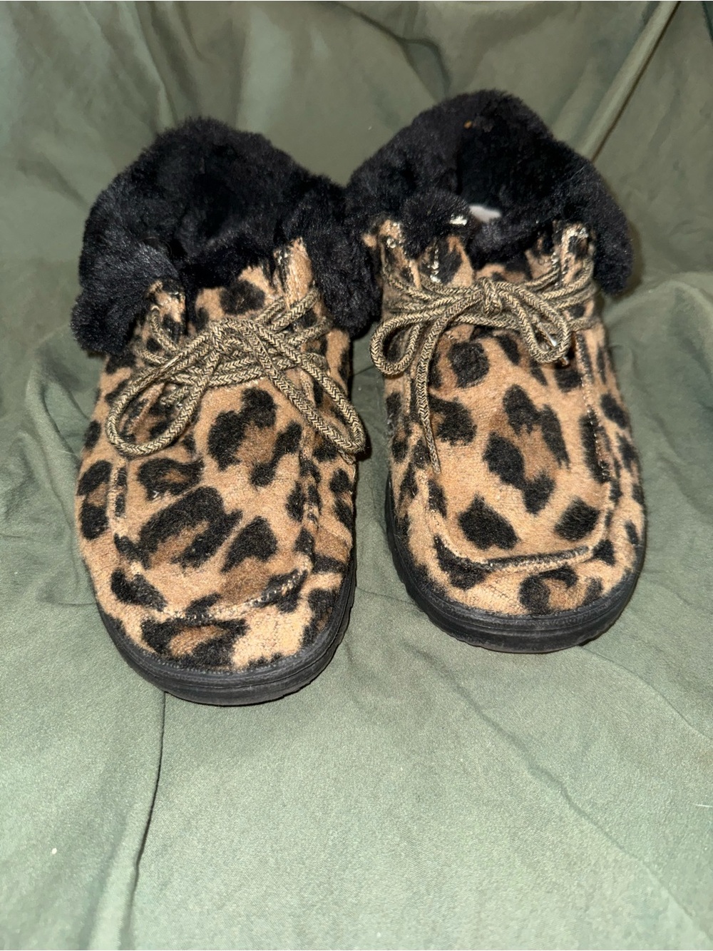 Hey Dude Leopard Print Faux Fur Lined Slip-On Shoes - Black & Brown